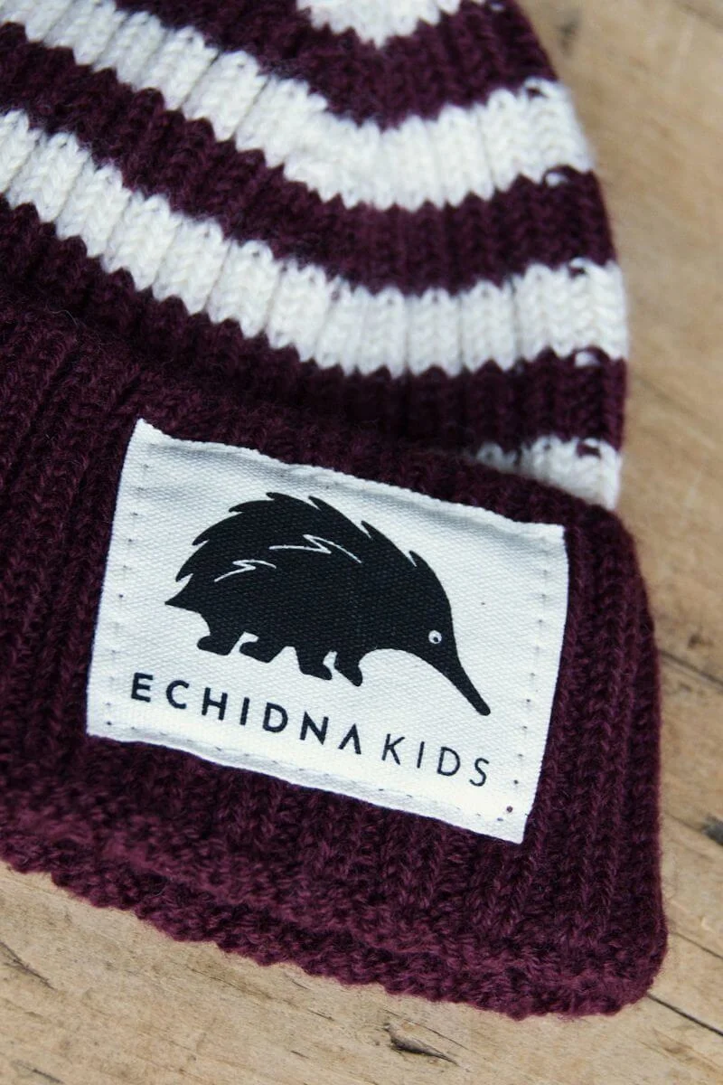 Beanie - Striped - Burgundy and Natural - Image 2